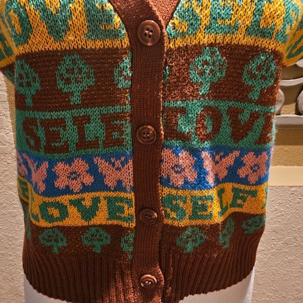Rue21 SELF LOVE Sweater Vest Small Pink Knit Graphic Y2K Kawaii NWT - Picture 6 of 13